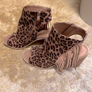 Leopard Suede Fringe Sandals